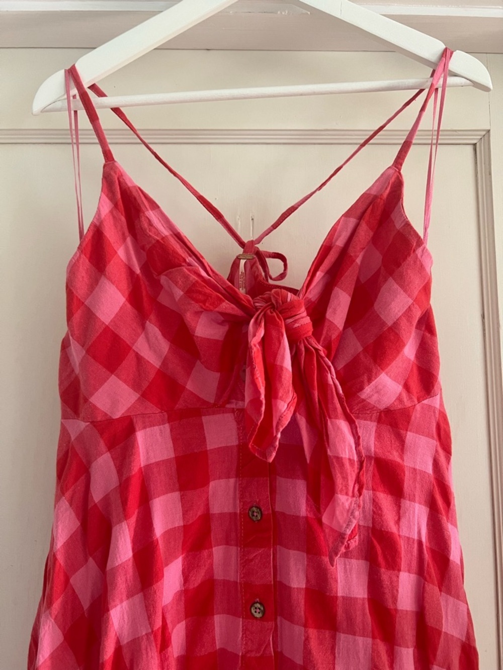Free People Via Midi Dress In a Bohemian Red Gingham Print Size Small NWT - Picture 3 of 13